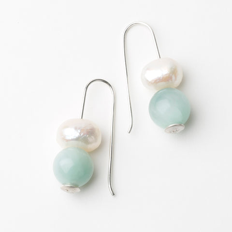 The Merry Maidens 925 silver earrings with pearls and agate - Cornwall stone circle-inspired jewellery by Oriole Designs