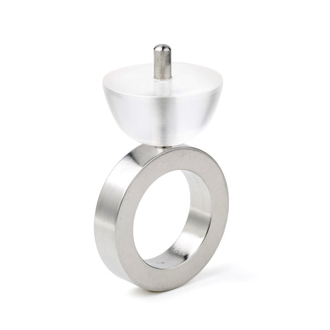 Koma White steel ring with detachable white acrylic spinning top - Japanese-inspired jewellery by Oriole Designs