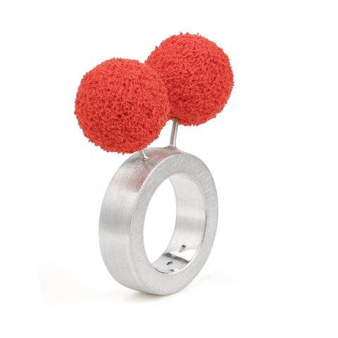 Demeter and Persephone silver ring with red caoutchouc spheres