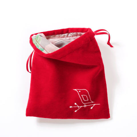 Drawstring Bag - Red Velvet with Vintage Japanese Silk lining