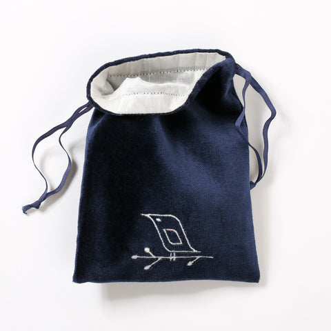 Drawstring Bag - Blue Velvet with Raw Silk lining