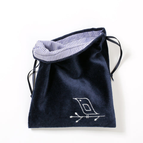 Drawstring Bag - Blue Velvet with Swiss Shirting Cotton lining
