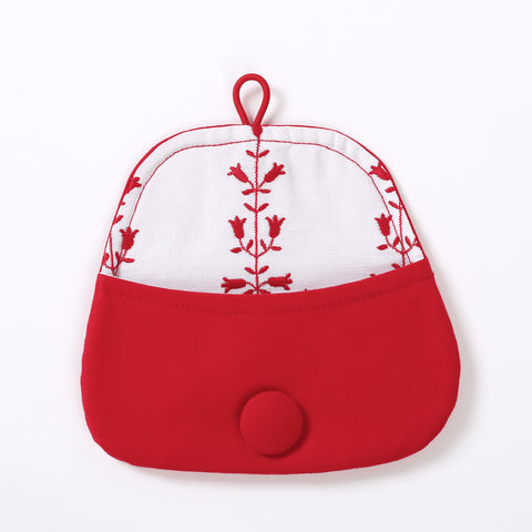Pouch Medium - Cotton with Vintage Swiss Lace lining with floral embroidery