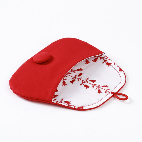 Pouch Medium - Cotton with Vintage Swiss Lace lining with floral embroidery