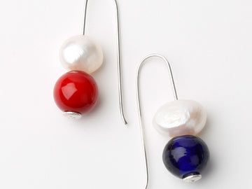 The Merry Maidens 925 silver earrings with pearls and glass beads - Cornwall stone circle-inspired jewellery by Oriole Designs