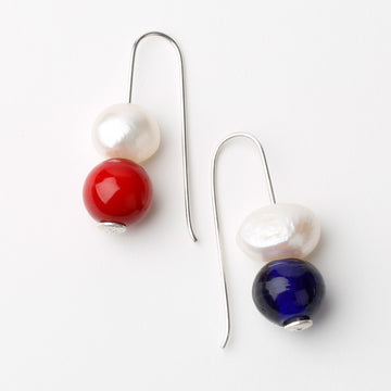 The Merry Maidens 925 silver earrings with pearls and glass beads - Cornwall stone circle-inspired jewellery by Oriole Designs