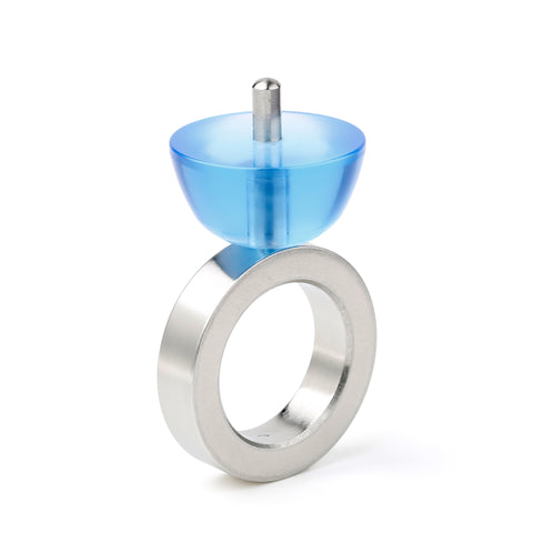 Koma Blue stainless steel ring with detachable blue acrylic spinning top - Japanese-inspired jewellery by Oriole Designs