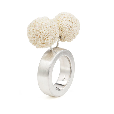 Demeter and Persephone silver ring with beige caoutchouc spheres