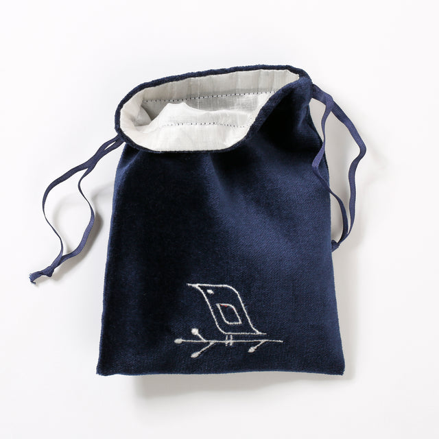 Drawstring bag blue velvet