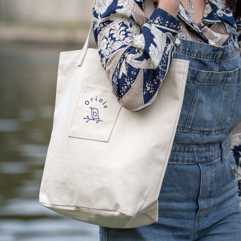 Canvas tote bag - Blue embroidery